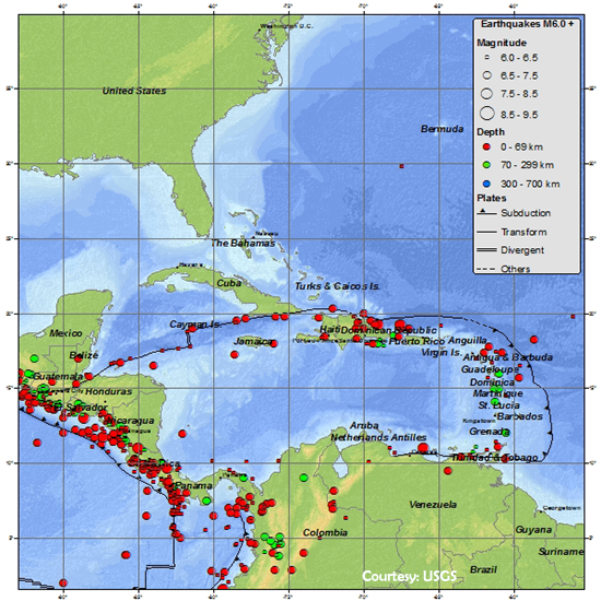 Caribbean-earthquake-map---